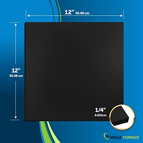 Image of Mega Format PVC Sheet, Expanded PVC Plastic Sheets, ABS Plastic Sheet - 12 inch X 12 inch Thin Rigid Plastic Sheet, Black PVCSheets for Crafts, Sintra Board, 1 /4 inch Thick (3 PK)