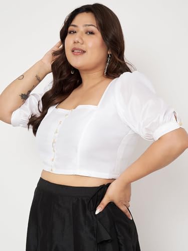 Image of studio rasa Women's Plus Size Silk Blend Button Down Crop Top for Wedding Festive Party