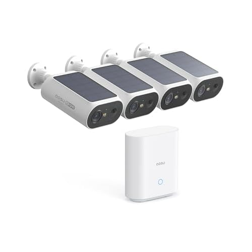 AOSU Solar Security Cameras Wireless Outdoor, 2Mins DIY Installation, No Subscription Cameras for Home Security System, Local Storage, 2K Color Night Vision for Surveillance, 2.4&5ghz WiFi, 4 Cam-kit