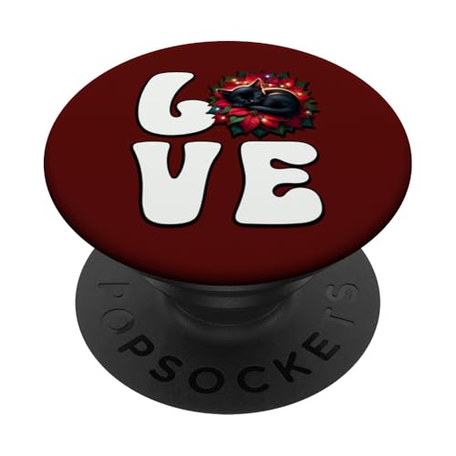 Christmas Love Cat Graphic For Kitten Lover Xmas Poinsettia PopSockets PopGrip Adhesivo
