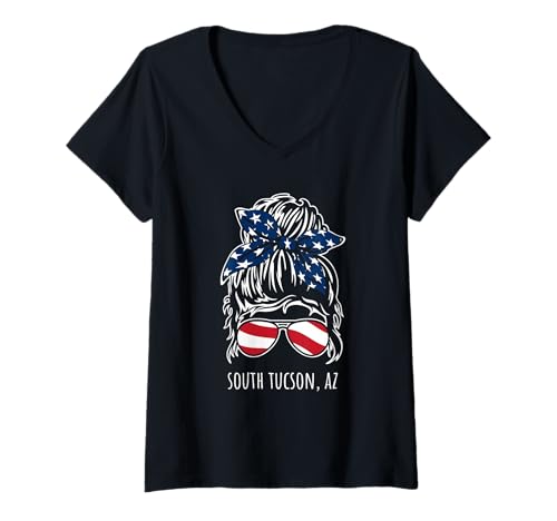 Mujer South Tucson AZ - Gafas de Sol con diseño de moño desordenado Camiseta Cuello V