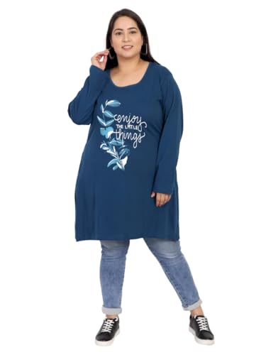 Image of CUPID Women Plus Size Cotton Round Neck Full Sleeves T-Shirt, Nightwear, Sleepwear, Daily Use Gym n Lounge Wear Long Tops for Ladies 3XL to 7XL