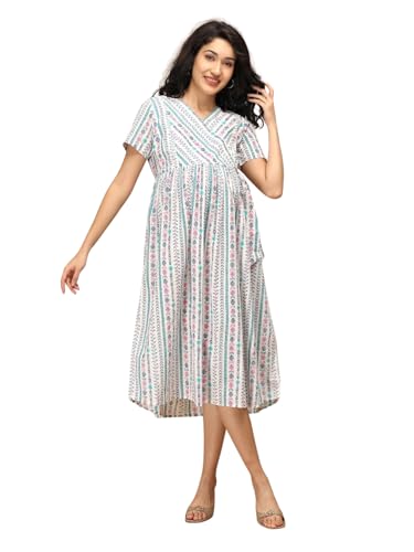Image of The Mom Store Maternity and Nursing Dress | Pre and Post Pregnancy Dress for Womens | Zipper /Button Opening | Causal Wear | Trendy Stylish Causal Dresses for New Moms
