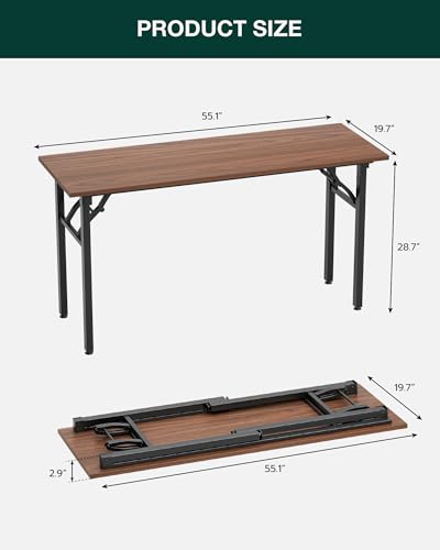 Image of Small Folding Computer Desk - Portable 55.1 Inch Foldable Laptop Table, Collapsible and Compact for Easy and Fast Setup, Lightweight for Small Spaces, Home Craft and Study Use, Dark Walnut