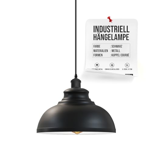 LEDSone Industrielle Pendelleuchte Retro Kronleuchter Deckenleuchte Vintage Lampe Deckenbeleuchtung Metallschirm für Restaurant Wohnzimmer Schlafzimmer Küche Flur Bar (SCHWARZ INNEN WEISS)