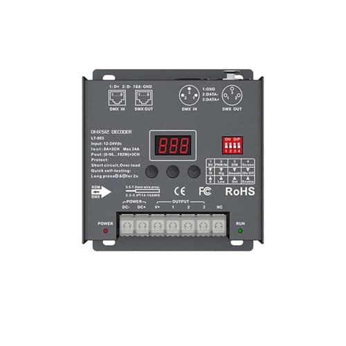 DMX/RDM CV �f�R�[�_�[ DC12-24V 8A/CH 3 �`�����l�� 24A 6A/4CH 4 �`�����l�� 3 �s�� XLR�ARJ45�A�ΐF�[�q RGB RGBW DMX512 �X���[�u(LT-903)