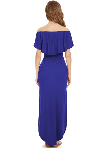 Image of LILBETTER Womens Off The Shoulder Ruffle Party Dresses Side Split Beach Maxi Dress