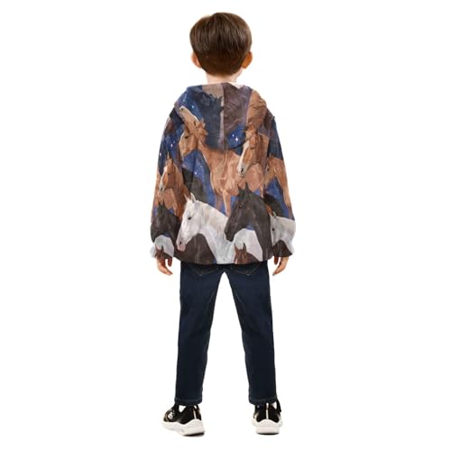 Horses in Starry Night Sky Toddler Fleece Jacket Girl Boys Hooded Fleece Jacket Coat Warm Outwear Zip-up 3-10T4
