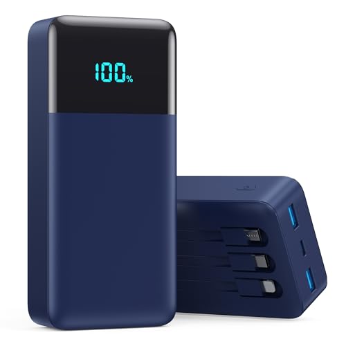 Image of Portable Charger 50800mAh Power Bank with 3 Built in Cables,25W PD QC4.0 Fast Charging USB C Battery Pack,6 Outputs 2 Inputs Travel Essentials Phone Charger for iPhone 17 /16 /15,Google,Android,Blue