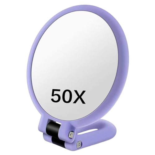 Latemeia 50X Magnifying Mirror Double-Sided Magnifying Makeup Mirror with 360 Adjustable Handle Handheld/Wall Mount/Tabletop Design for Makeup Purple Decoracin del hogar
