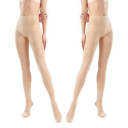 80D Tights for Women, 2 Pairs Control Top Microfiber Semi Transparent Pantyhose for Women
