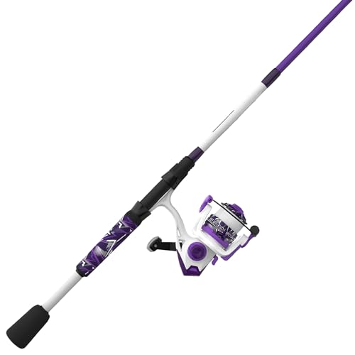 Zebco Roam Spinning Reel and Fishing Rod Combo 6-Foot 6-Inch Fiberglass Rod Split ComfortGrip Handle Size 30 Reel Reversible Retrieve Purple