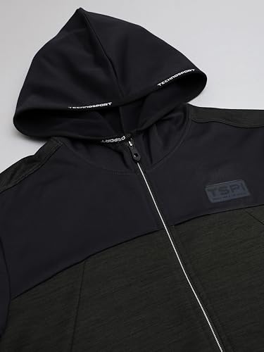 Image of TECHNOSPORT Men's Self Design Hooded Slim Fit Fleece Jacket
