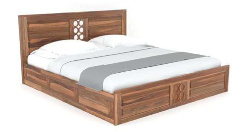Image of Sheesham Wood King Size Bed with Box Storage | Wooden Palang Double Bed Cot Furniture | Double Bed for Bedroom, Recommended Mattress Size: 78 inchX72 inch, Natural Finish