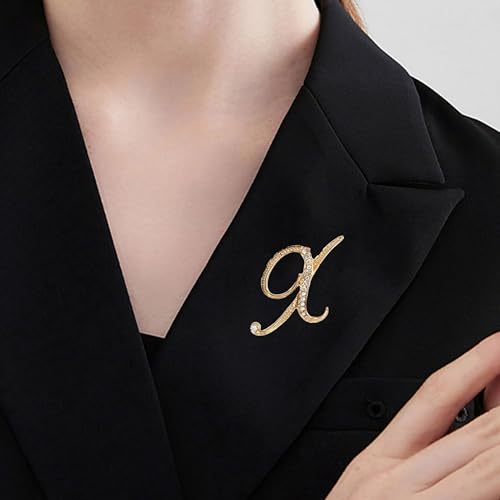 Image of Rhinestone Initial Brooch Pin for Women, Alphabet Gold Letter Brooch A-Z with Crystal, Metal Pin for Hat Bag Dress Suit Accessory for Men