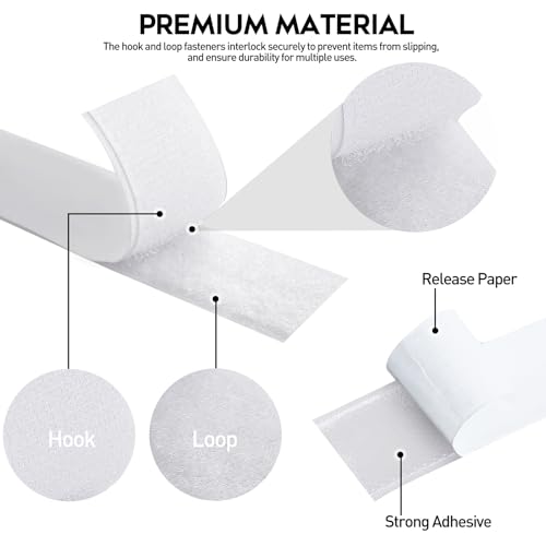 Image of MAXECHO 33Ft x 1 Inch Hook and Loop Tape with Adhesive Backing, Heavy Duty Double Sided Adhesive Strips, Strong Sticky Strips Rolls for Home, Office, School, Car, and Crafting Projects, White