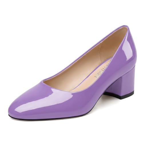 Image of SKYSTERRY Women's Low Heel Dress Pumps Shoes 2 Inch | Low Chunky Block Heel Pumps, Closed Round Toe Heels, Patent Leather Office Work Wedding Pumps Shoes