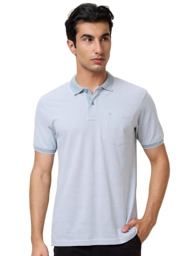 Image of Raymond Men Modern Fit Solid Pattern Pure Cotton Polo Neck Half Sleeve Casual T-Shirt