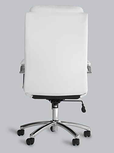 Office Factor Leather Executive Rolling Swivel Chair With Chrome Metal Components, Comfortable Padded Armrests & Adjustable Gaslift (White) #TOP4