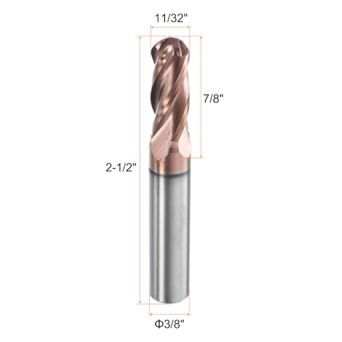 Image of HARFINGTON Ball Nose End Mill 4 Flute 11 /32 inch Diameter 3 /8 inch Shank Tungsten Carbide TICN Coated Spiral CNC Router Bits 7 /8 inch Cutting Length Single End Ball for Carving Engraving Grinding
