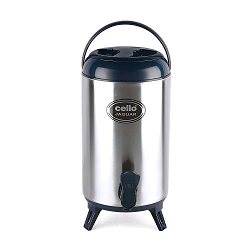 Image of CELLO Jaguar Vacuum Insulated Thermos Water Jug for Kitchen 10 Litre Blue | Easy to Fill & Clean Wide Mouth, Press and Pour Tap Double Wall Hot and Cold Stainless Steel Water Jug for Picnic and Office