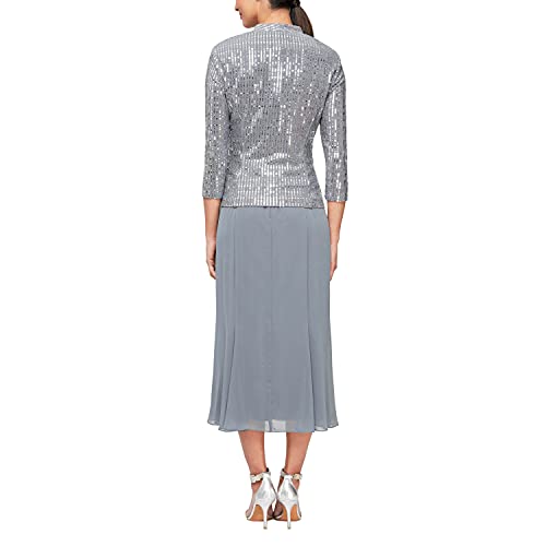 Image of Alex Evenings Women's Tea Length Mock Dress with Sequin Jacket (Petite and Regular Sizes)