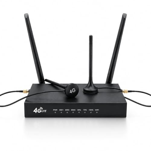 Industrial 4G LTE Router with 4 Ethernet Ports, Unlocked 4G WiFi Gateway for Solar Power System, Rugged Metal Housing IoT Router, Remote Monitoring for IP Cameras & Outdoor M2M, Support SIM Card