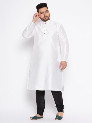 Image of Vastramay Plus Men's White Silk Blend Kurta Pyjama Set VPLUSMKWH001nPBL 44 | Independence Day