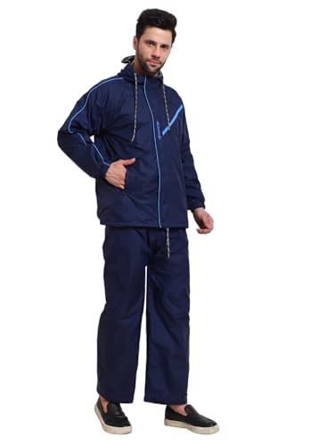 Image of Zacharias Men's Waterproof Double Layer Raincoat /Rainsuit With Pant (kv-01 Navy.Blue)