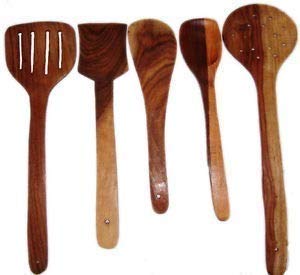 Supreme Qualiy Shopee Any Kitchen Wooden Skimmer Spoons (Brown) – Set of 5