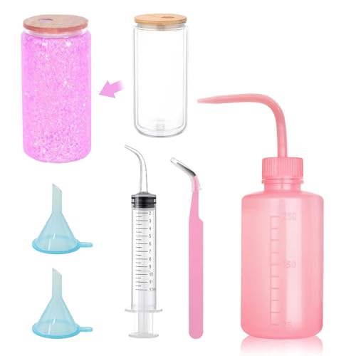 5 Pcs Snow Globe Tumbler Supplies for Glitter Snow Globe DIY Contains Plastic Squeeze Bottle Small Funnel Tweezers Bent Syringe for Cup Making Supplies