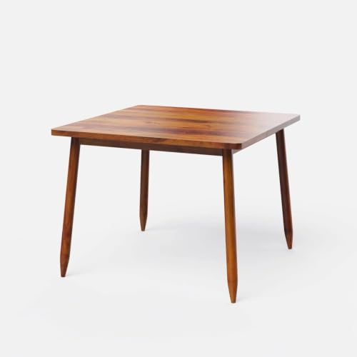 Image of Wooden Dining Table Set with 4 Chairs, Natural Oak, Sheesham Wood, Modern Style, Cane Back Chairs with Cushions, (Table (100 cm x 76 cm)