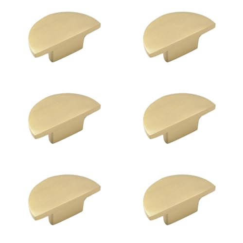 INCREWAY Lot de 6 poignées de tiroir en laiton massif, demi-lune en demi-cercle doré, poignées d'armoire modernes en cuivre, boutons de porte décoratifs