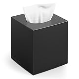 Tissue Box Cover, Square Modern Facial Acrylic Tissue Holder Napkin Dispenser Accessories for Bathroom Vanity Countertop,Bedroom Dresser,Night Stand,Desk,Office (Black)