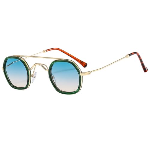 Gafas de Sol poligonales de Doble Haz Retro para Mujer, Lentes con gradiente de océano Transparente, Gafas de Sol Punk UV400 para Hombre