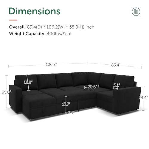 image for HONBAY Modular Sectional Sleeper Sofa with Pull Out Bed, Velvet U Shap