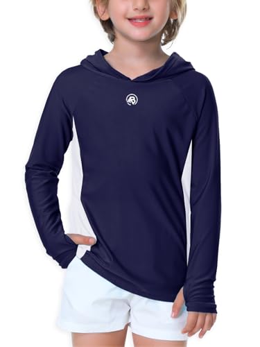 Image of AOBUTE Unisex Kids Long Sleeve Hoodie Rash Guard Boys UPF 50+ Swim Top with Thumb Hole 3-12 Years