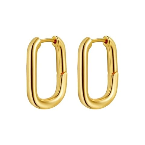 BERISO Gold/Silver Hoop Earrings For Women,14K Gold Plated Paperclip Link Chain Earrings Chunky Gold Hoop Dangle Earrings Cover