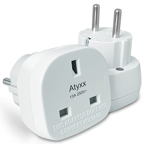 Atyxx European Travel Adapter - BS8546 Approved Type G to Type E/F EU Plug for Phone Charger, Gadgets - Child-Safe Earthed EU Plug Adapter - Works In Over 80 European & Asian Countries – White