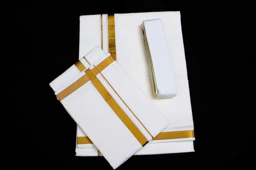 men39s cream cotton dhotiveshtimundu set includes dhoti 38m angavastram 18m and dhoti belt 14m - indian ethnic wear