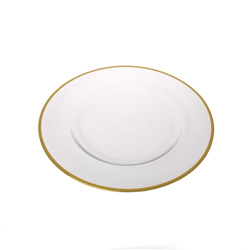 Set de 4 platos cargadores transparentes con borde dorado 13" miniatura 4