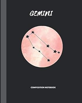 Gemini Composition Notebook : Celestial Motifs Gemini Constellation Wide Ruled Lined Paper Cute Notebooks for Girls Teens Kids School Writing Notes Journal