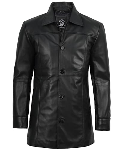 Image of Decrum Car Coat Style Mens Leather Jacket - Real Lambskin Long Leather Jackets for Men