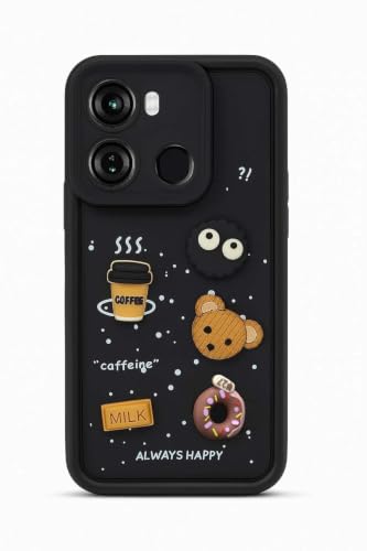 Image of Bintage Cute Fun Taddy Cartoon 3D Ball Bear Milk Donut Coffee Cup Silicon Case Full Body & Camera Protection Back Cover Compatible for itel P40 - Black