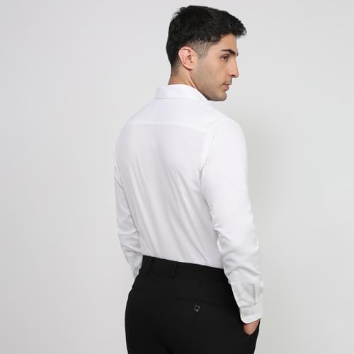 Image of Raymond Men Slim Fit Solid Pattern Pure Cotton Semi Cutaway Collar Full Sleeve Formal Shirt