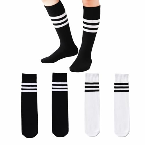 Kids Soccer Socks-Toddler Striped Knee High Socks for Girls Boys,Cotton Athletic Baseball Softball Tube Sock