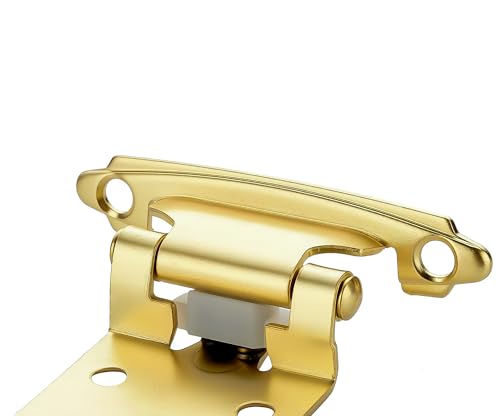 Image of Ravinte 30 Pack (15 Pairs) 1 /2 inch Overlay Cabinet Hinges, Self-Closing Semi-Concealed Face Mount, Satin Brass Decorative Hardware with Door Bumpers for Kitchen & Cupboard Doors, Gold