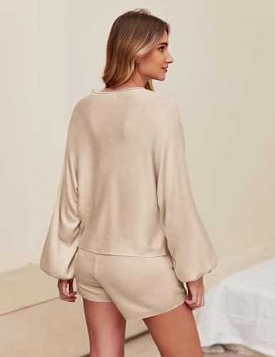 Image of Ekouaer Knit Pajamas Set for Women Lounge Wear Sets Long Sleeve Sweatsuit Matching 2 Piece Outfits Casual Sweater Sets S-XXL