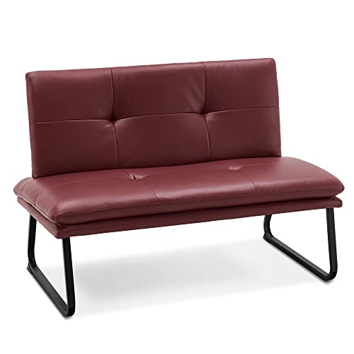 MCombo Modern Love seat Chairs, Faux Leather Armless Settee Bench, 2-Seater Upholstered Sofa Couch for Living Room Office W706 (Loveseat, Burgundy)