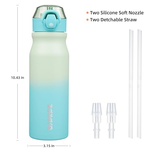 Image of BJPKPK 25 oz Insulated Water Bottle, Straw, Handle, Stainless Steel Flask | Leak Proof Locking Lid, Thermal, Double Wall Vacuum, Keeps Hot /Cold, BPA Free, Dishwasher Safe, Travel & Sports, Mint